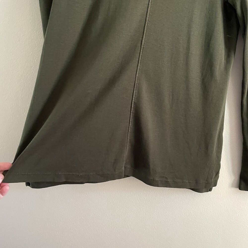 J.Jill Women XS Olive Green Long Sleeve Pima Cotton Crew Neck High Low Tee - Picture 2 of 10